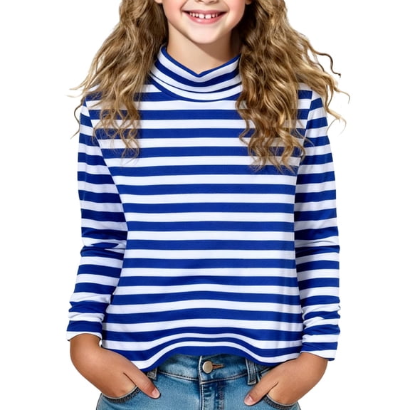 DxhmoneyHX Girls Turtle Neck Long Sleeve T Shirt Kids Striped Shirts Warm Soft Base Layer Tops Casual Tee Summer Outfit