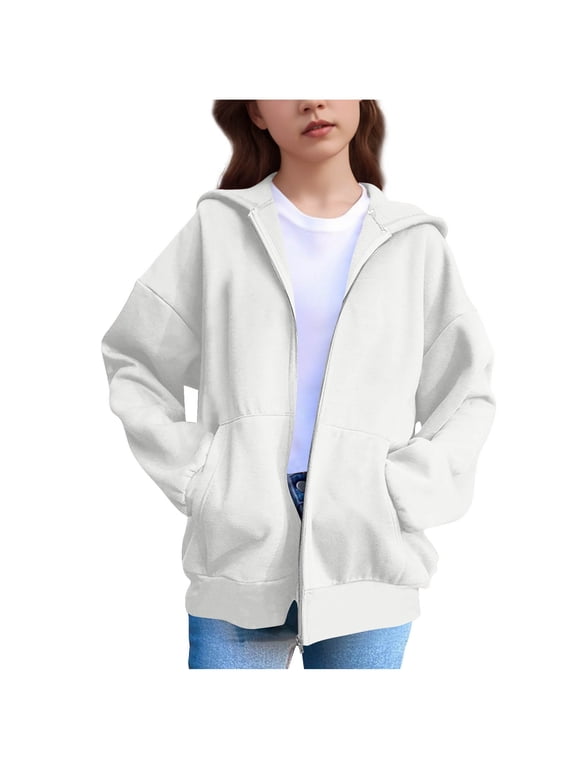 Girls Zip Up Hoodie Jacket Fleece Long Sleeve Sweatshirt Fashiobn Pullover with Cat Ear for Fall Winter Size 5-15 Years