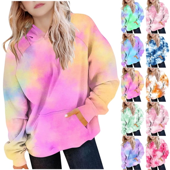 DxhmoneyHX Gradient Color Hoodies for Teen Girls Oversized Casual Long Sleeve Hooded Sweatshirts Kids Cute Trendy Pullover Tops Pocket Tween Preppy Clothes