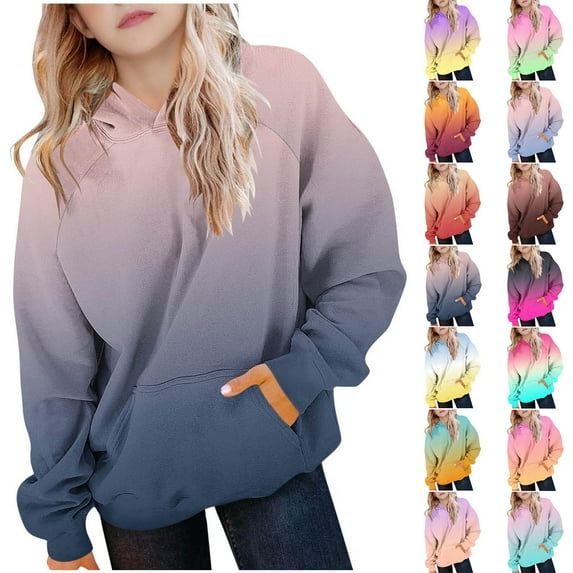 DxhmoneyHX Gradient Color Hoodies for Teen Girls Oversized Casual Long Sleeve Hooded Sweatshirts Kids Cute Trendy Pullover Tops Pocket Tween Preppy Clothes