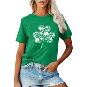 DxhmoneyHX Green Tops for Women Womens Shamrocks T Shirt Love Heart Clover Tee Shirt Casual Crewneck Short Sleeve Lucky Shirt Tops