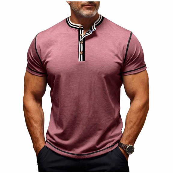 DxhmoneyHX Henley Shirts for Men Short Sleeve Half Button Tops Stand Collar Block Raglan Blouse Causal Summer Lightweight Going Out Sweatshirts