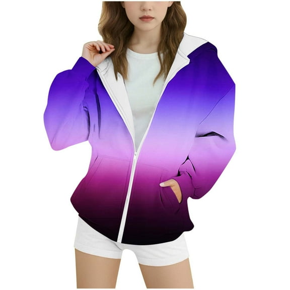 DxhmoneyHX Hoodies for Girls Fashion ​Printed Athletic Zip up Jacket Fall Winter Long Sleeve Casual Outerwear Going Out Tops with Pockets Size 14-15Years