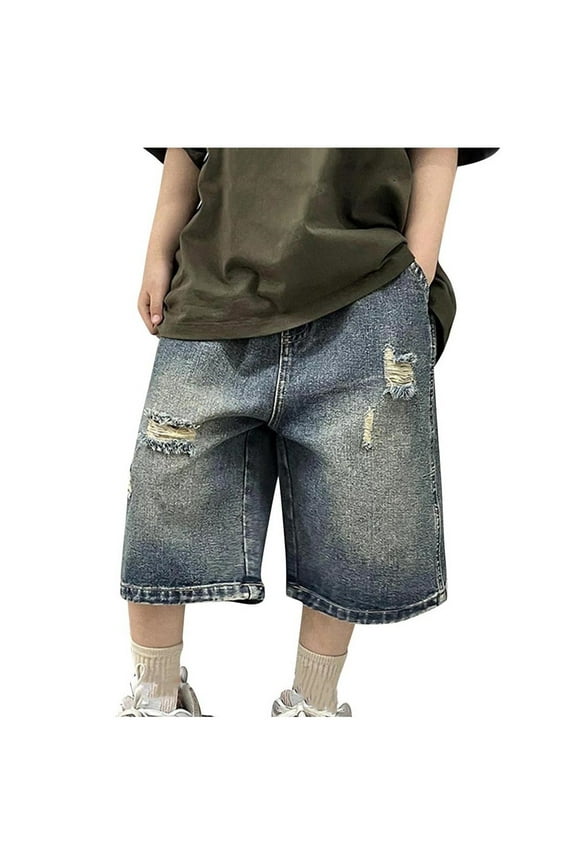 Kids Baggy Bermuda Denim Shorts Summer Streetwear Ripped Jean Short with Pockets 3-14 Years