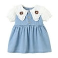thumbnail image 1 of DxhmoneyHX Kids Short Sleeve Casual Dress Floral Print Color Block Denim Dresses Loose Fit Lightweight Summer Beach Vacation Sundress Age 6M-4Y, 1 of 8