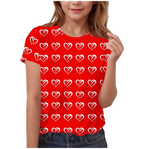 DxhmoneyHX Kids Valentine Shirt Love Heart Graphic Blouse Crewneck Long Sleeve Tee Tops Girls Valentines Day Tees 3-15Y