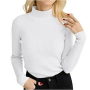 DxhmoneyHX Knitted Sweaters Mock Turtle Neck Sweaters for Women Long Sleeve Pullover Jumper Tops Fall Women's Solid Color Tops