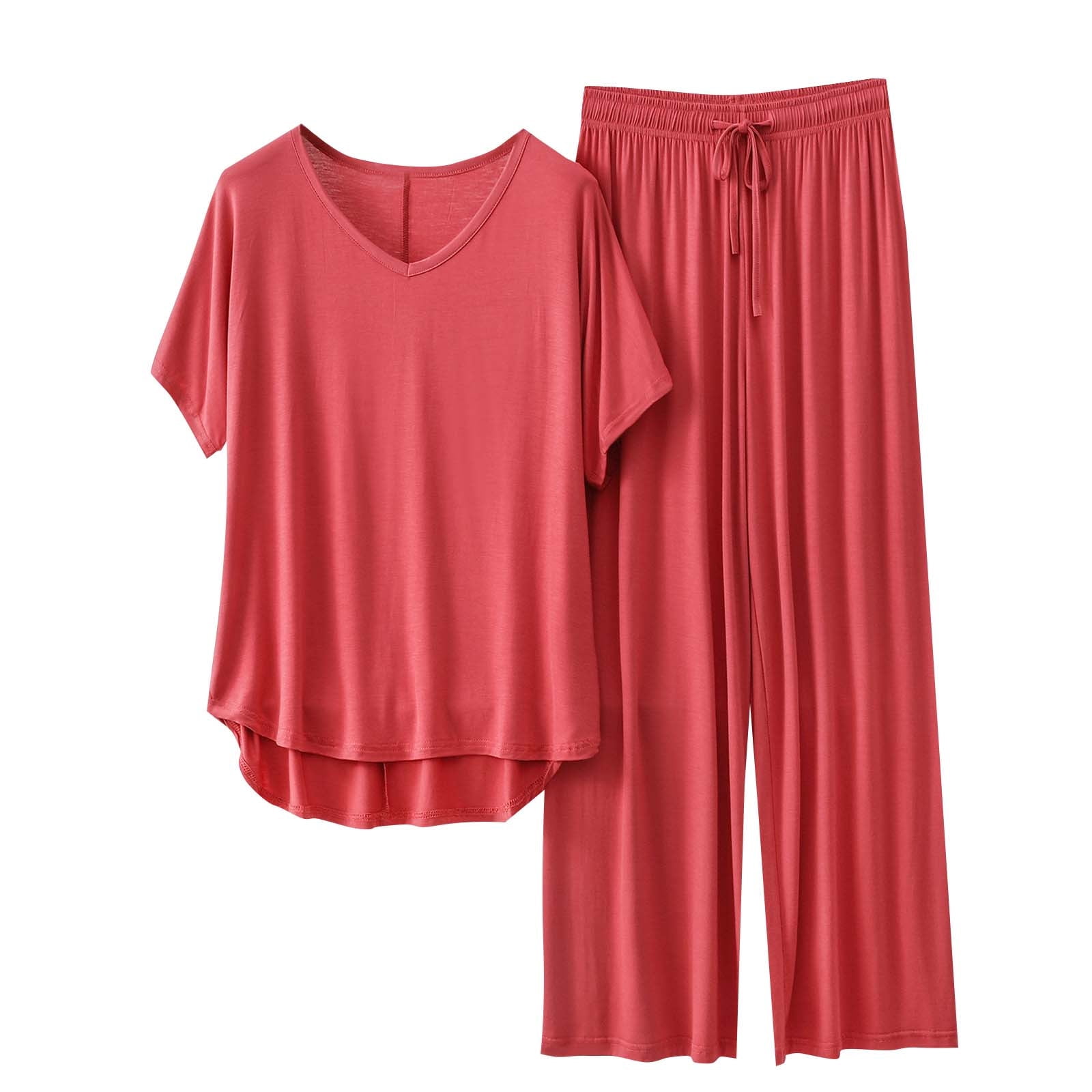 UQJfacai Lounge Sets for Women Modal Pajama Two Piece Sets V Neck Short ...