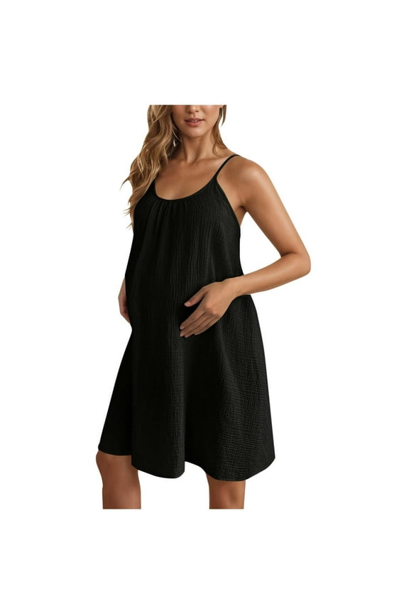 Maternity Dresses for Women Solid Color Adjustable Tie Straps Midi Dress Loose Fit Summer Beach Vacation Pregnancy Sleeveless Clothes Sundresses