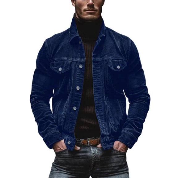 DxhmoneyHX Men's Corduroy Trucker Jacket Lapel Collar Button Down Long Sleeve Textured Coat Vintage Outerwear with Pockets