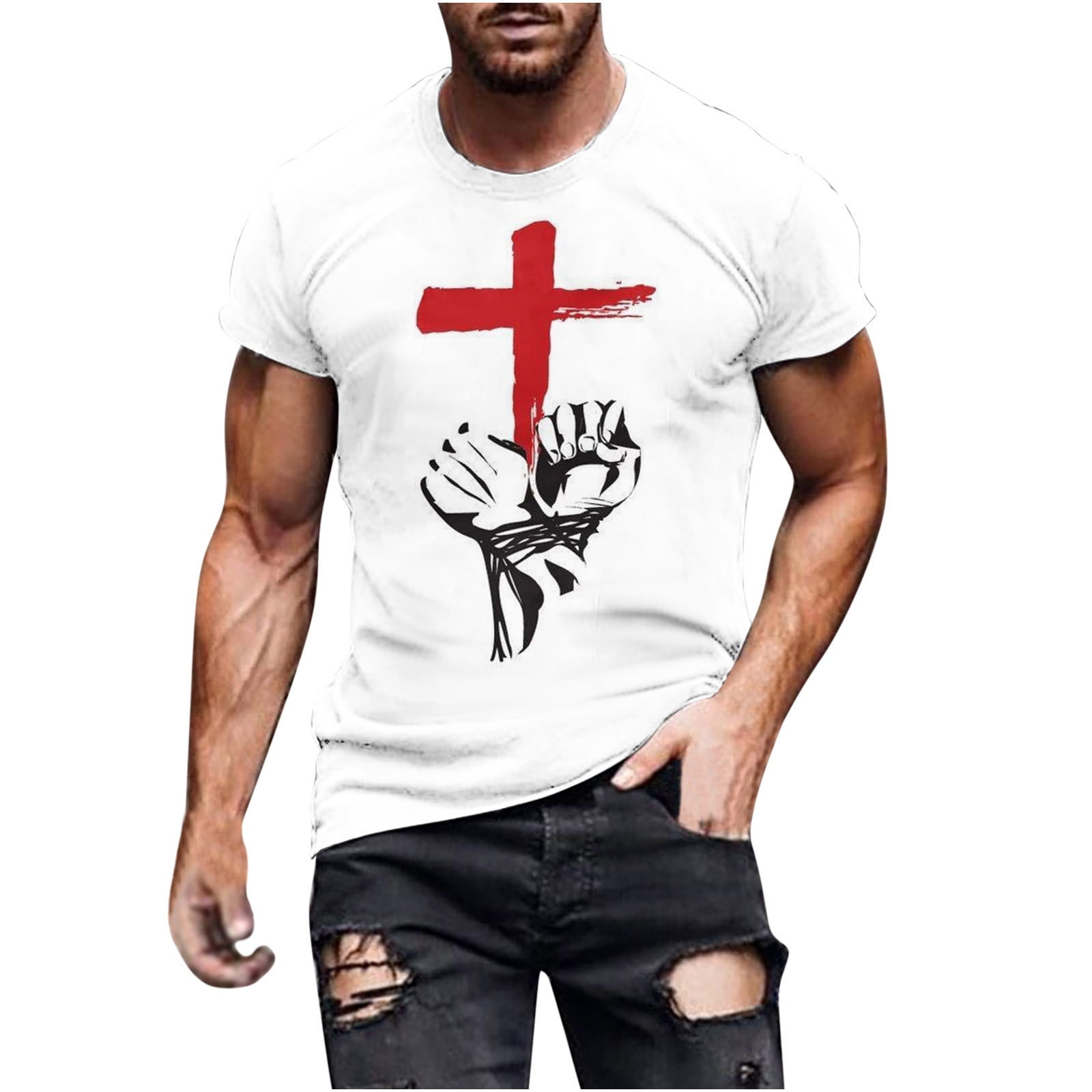DxhmoneyHX Men's Jesus Cross Graphic T-Shirt Casual Loose