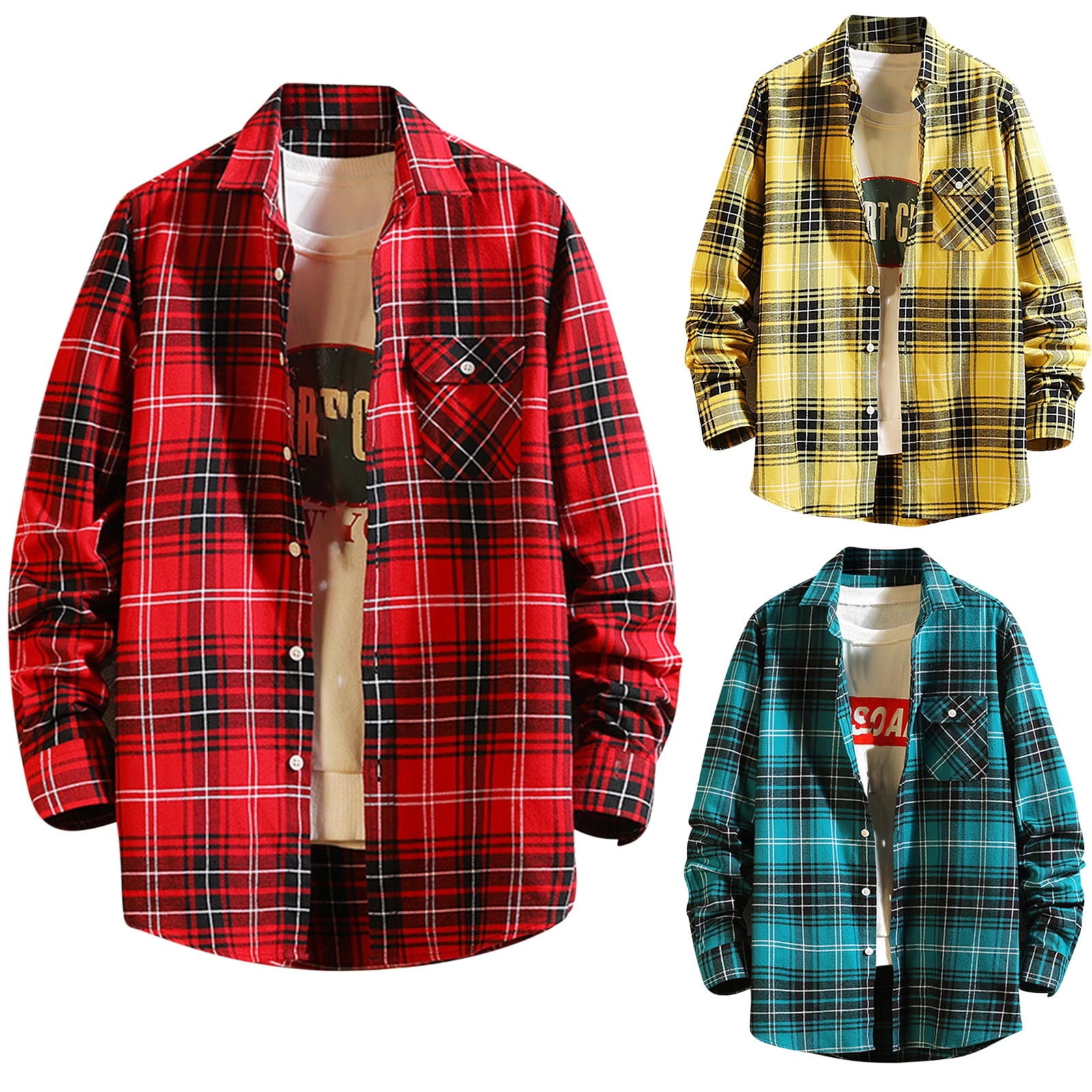 DxhmoneyHX Mens Button Down Plaid Shirts Big and Tall Long Sleeve