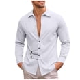 thumbnail image 1 of DxhmoneyHX Mens Button Down Shirts Long Sleeve Lapel Half Button Lounge T Shirts Loose Fit Lightweight Summer Beach Wedding Basic Tunic Tops, 1 of 8