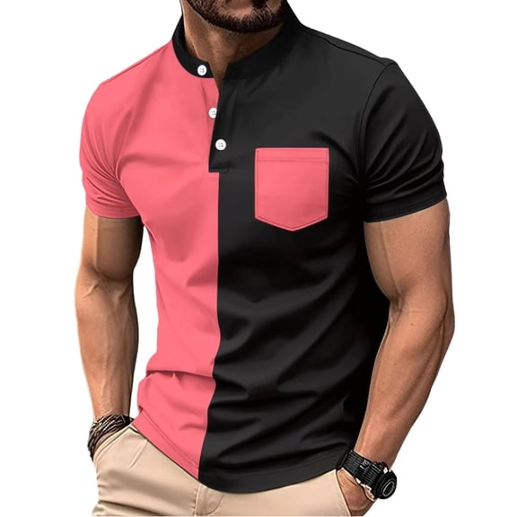 DxhmoneyHX Mens Dress Shirt Short Sleeve Button Down Color Blocked Tops Casual Summer Beach Vacation Wedding Blouse with Pocket