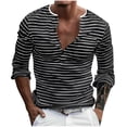 thumbnail image 1 of DxhmoneyHX Mens Henley Shirts Half Button V Neck Striped Blouse Casual Summer Lightweight Beach Vacation Tees, 1 of 5