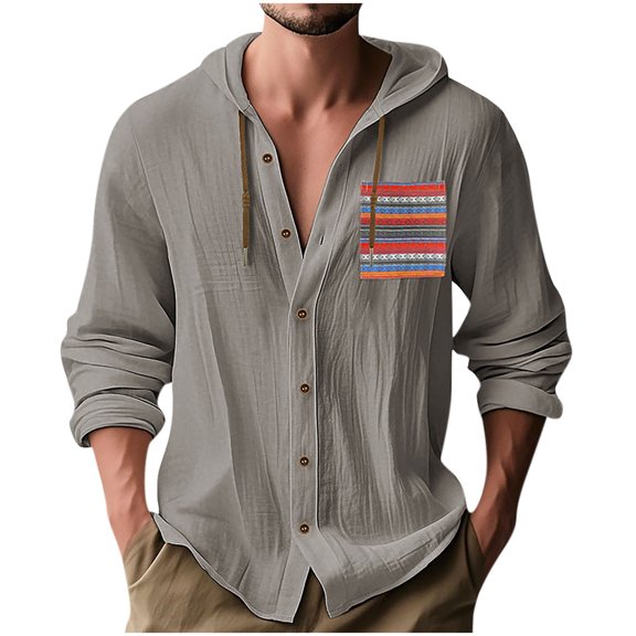 DxhmoneyHX Mens Long Sleeve Shirts Printed Pattern Front Button Down Hooded Tops Casual Lightweight Going Out Sweatshirts