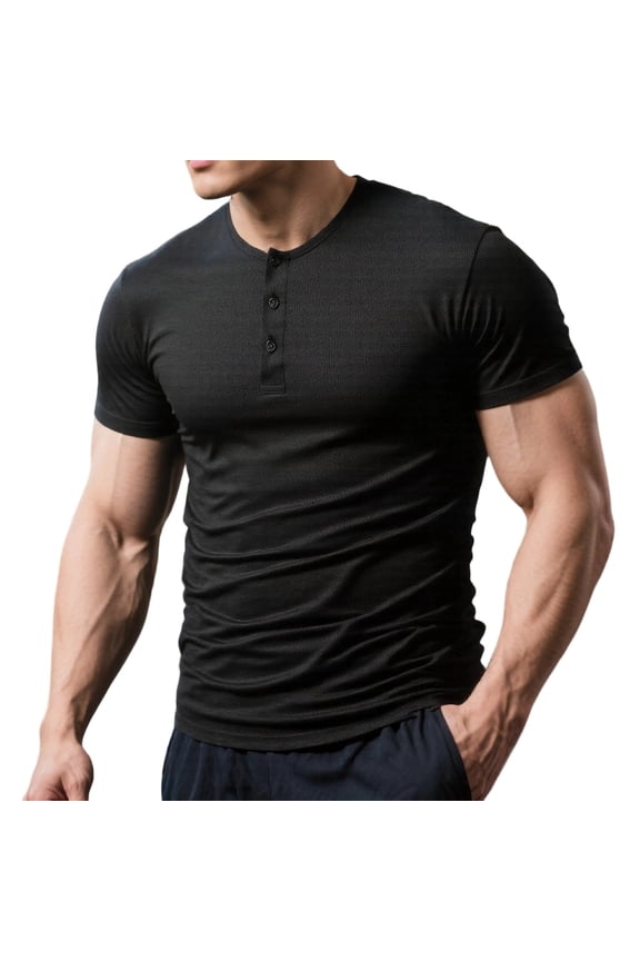 Mens Shirts Crew Neck Half Button Quick Dry Moisture T Shirts Classic Fit Summer Golf Athletic Pullover Tee Blouses
