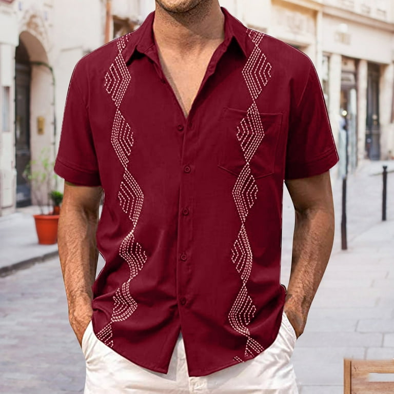 Home Canada Maple Leaf Men's Cuban Guayabera Shirts Short Sleeve Button  Down Shirts Summer Beach Tops