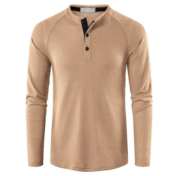 DxhmoneyHX Mens Waffle Henley Shirts Casual Long Sleeve Cotton Shirts Lightweight Button Down Regular Fit Pullover Top