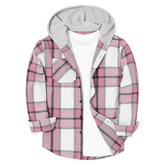 DxhmoneyHX Plaid Jacket for Kids Fall Fashion Lightweight Hoodies Long Sleeve Going Out Tops Button Down Casual Outerwear with Pocket Size 10 Years
