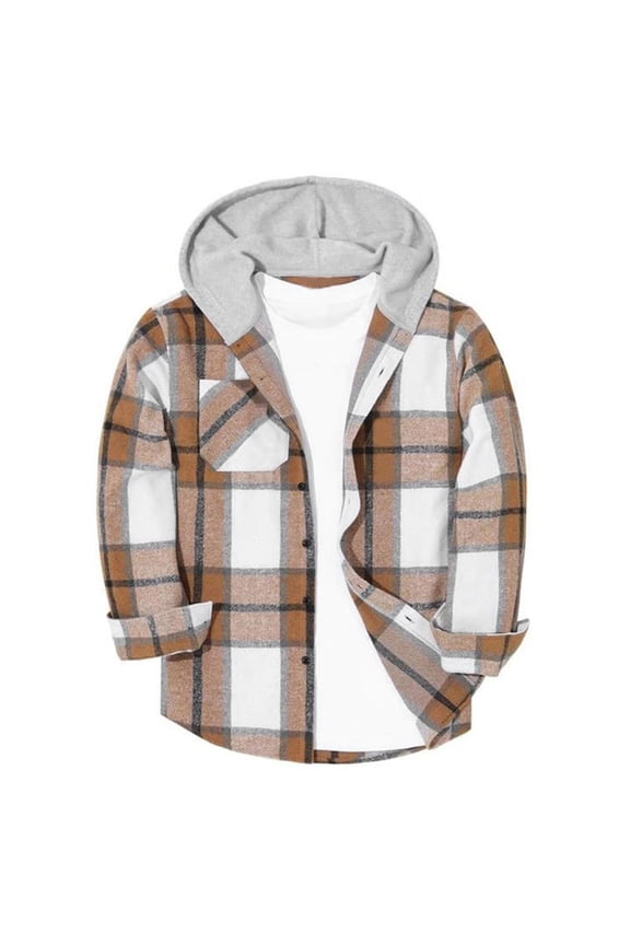 Plaid Jacket for Kids Fall&nbsp;Fashion Lightweight Hoodies Long Sleeve Going Out Tops Button&nbsp;Down Casual Outerwear with&nbsp;Pocket Size 12 Years