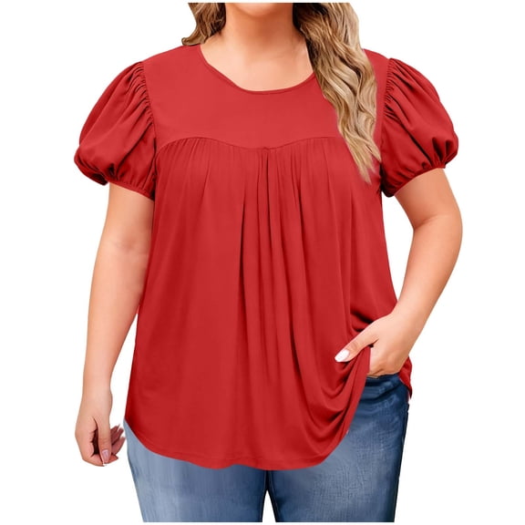 DxhmoneyHX Summer Tops for Women Puff Sleeve Crew Neck Shirts Dressy Causal Ruffle Tunic Blouses Spring Outfits Fashion Clothes