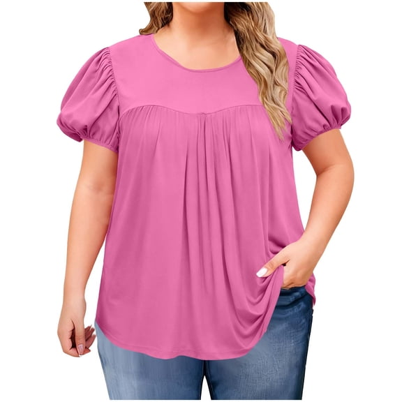 DxhmoneyHX Summer Tops for Women Puff Sleeve Crew Neck Shirts Dressy Causal Ruffle Tunic Blouses Spring Outfits Fashion Clothes
