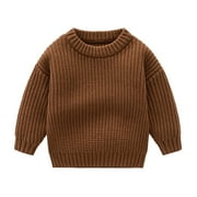 DxhmoneyHX Toddler Baby Boys Girls Knit Sweater Solid Color Pullover Sweatshrit Warm Long Sleeve Fall Winter Tops