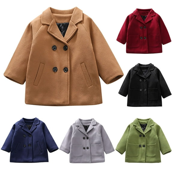 DxhmoneyHX Toddler Baby Boys Girls Wool Blend Trench Coat Winter Warm Double Breasted Pea Coat Kids Jacket Outwear Clothes