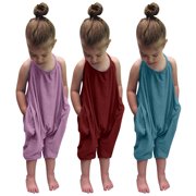 DxhmoneyHX Toddler Baby Girls Summer Jumpsuits for Kids Halter Backless Harem Romper Pants Casual Summer Clothes with Pocket