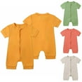 thumbnail image 1 of DxhmoneyHX Toddler Boys Girls Clothes Short Sleeve Zipper Romper for Infant Baby Cotton Footed Pajamas Jumpsuit Summer Onesies Bodysuit, 1 of 7