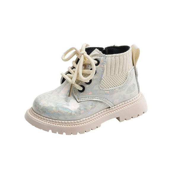 DxhmoneyHX Toddler Girl Boots Fashion Solid Color Glitter Dress Shoes Side Zipper Ankle Boots Fall Winter Warm Slip on High Top Sneakers Size 24