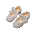 thumbnail image 1 of DxhmoneyHX Toddler Girl Dress Shoes Fashion Cute Bowtie Sparkle Ballet Flats Wedding Birthday Party Princess Shoes for All Seasons Size 4 Years, 1 of 4