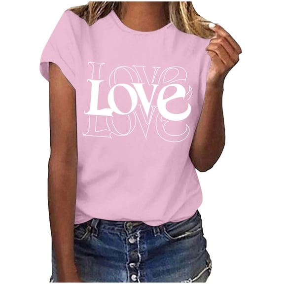 DxhmoneyHX Valentine Shirts for Women Love Heart Printed Graphic Short Sleeve T Shirt Oversized Casual Tunic Tops Holiday Outfits