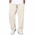 thumbnail image 1 of DxhmoneyHX Waffle Knit Pants for Men Plus Size Elastic Waist Drawstring Straight Leg Athletic Pants Loose Fit Summer Casual Pants with Pockets, 1 of 6