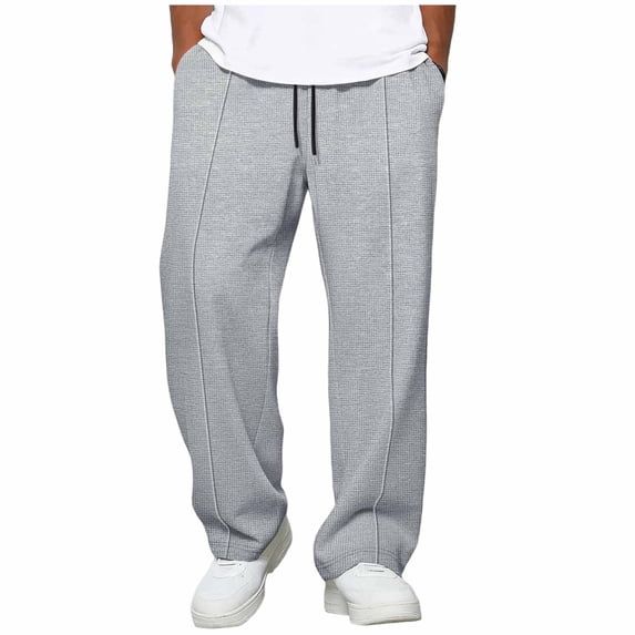 DxhmoneyHX Waffle Knit Pants for Men Plus Size Elastic Waist Drawstring Straight Leg Athletic Pants Loose Fit Summer Casual Pants with Pockets