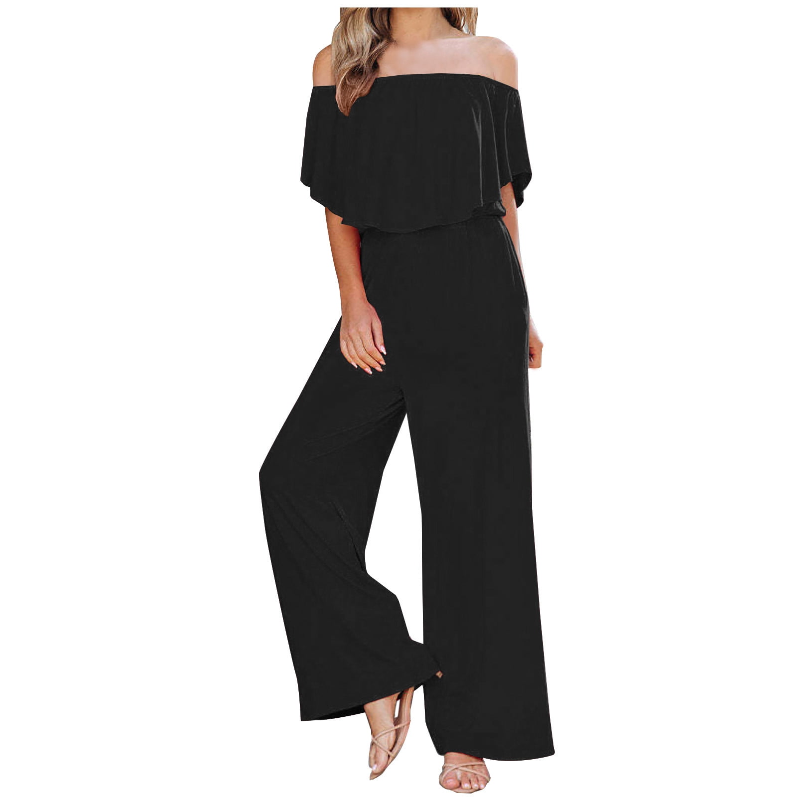 DxhmoneyHX Women's Off Shoulder Jumpsuit Romper Casual Strapless Wide Leg Pants Jumpsuit Sexy