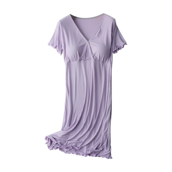 DxhmoneyHX Women's Short Sleeve Nightgown Nursing Dresses V-Neck Maternity Breastfeeding Sleepwear Dress with Padded