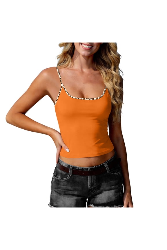 Womens Cami Crop Top Spaghetti Strap Lace Trim Leopard Print Sleeveless Shirts Slim Fit Summer Stylish Streatwear Tunic Tops