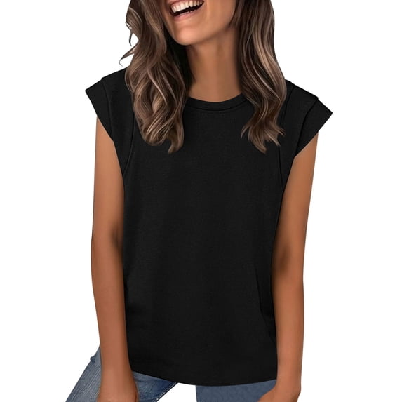 DxhmoneyHX Womens Crew Neck Tank Top Cap Sleeveless Dressy Casual Shirts Loose Fit Summer Lightweight Going Out Stylish Blouse Basic Pullover Tees