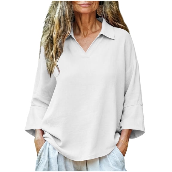 DxhmoneyHX Womens Henley Tops Dressy 3/4 Sleeve Shirts Lapel V Neck Basic Tunic Tops Causal Summer Beach Vacation Blouse