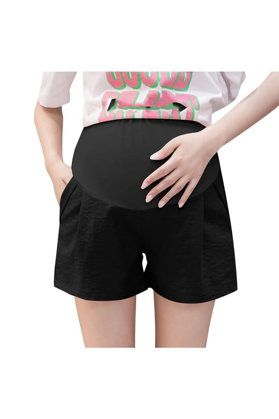 Womens Maternity Shorts Over Belly Stretch Waist Cotton Shorts Loose Fit Summer Pregnancy Breathable Lounge Shorts with Pockets