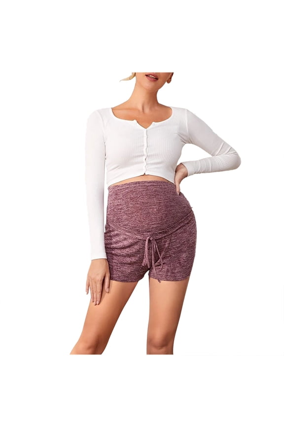 Womens Maternity Shorts Over The Belly High Waisted Cotton Shorts Casual Loose Fit Summer Pregnancy Drawstring Comfy Clothes