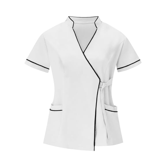 DxhmoneyHX Womens Scrub Tops Classic Fit V Neck Short Sleeve Wrap Shirt Dressy Nurse Uniform for Clinic Spa with Pockets