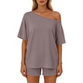 thumbnail image 1 of DxhmoneyHX Womens Lounge Set One Shoulder Short Sleeve Shirts with Shorts Loose Fit Summer Stylish Sleepwear, 1 of 9