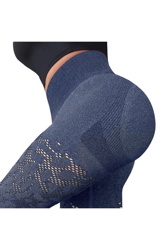 Womens Workout Leggings High Waisted Seamless Lace Cutout Yoga Legging Pants Breathable Seamless Fitted Sweatpants