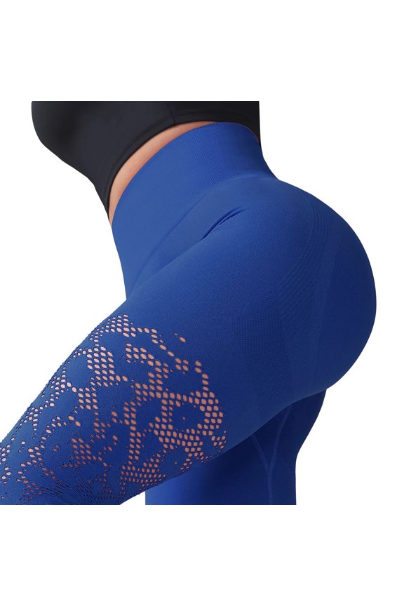 Womens Workout Leggings High Waisted Seamless Lace Cutout Yoga Legging Pants Breathable Seamless Fitted Sweatpants