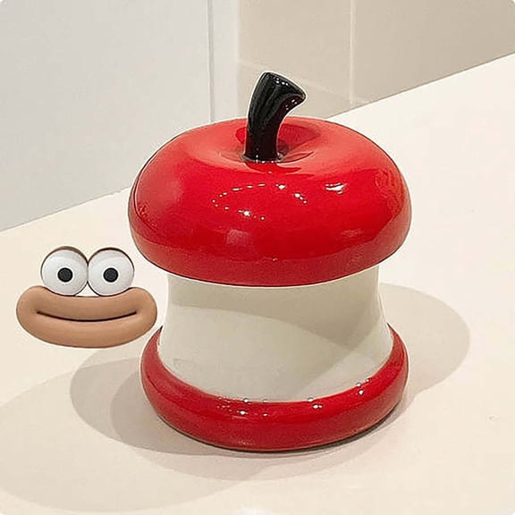 Dxssxc Ceramic Ashtray with Removable Lid, Funny Face Character Design, White Base with Red Pink Accents, Deep Bowl for Ash Containment, Odor Control, Tabletop Home, Office, or Patio Use