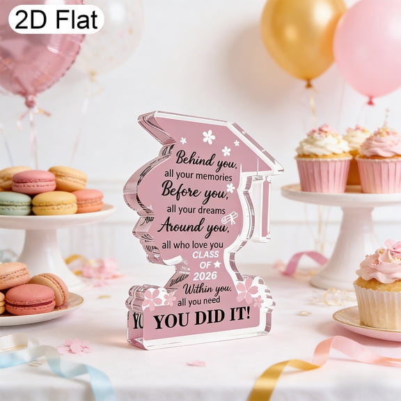 Dxssxc Class of 2026 Acrylic Graduation Desk Decor Inspirational Plaque with Grad Cap Shape, Motivational Desktop Ornament for High College Graduate Gift, Office Shelf Bedroom Decor