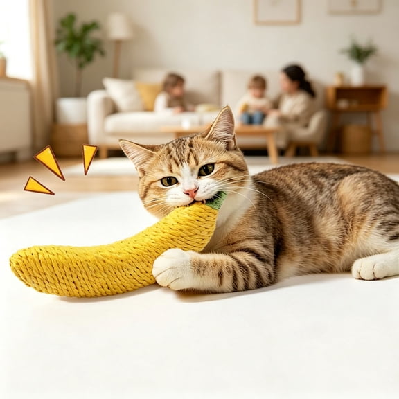 Dxssxc Curved Banana Shape Rope Chew Toy for Cats Small Dogs with Squeaker, 6.88 Inch Natural Eco-friendly Bast Fiber Dental Teething Tooth Care